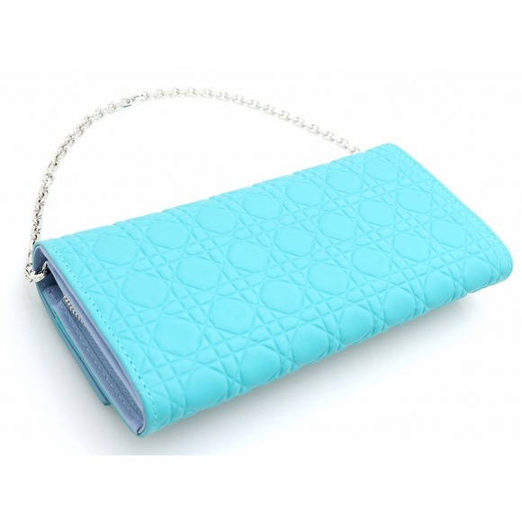 Dior Christian  Green  Chain Wallet Emerald Lady Cannage - Picture 1 of 9
